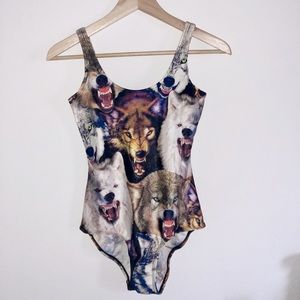 Wolf Graphic Print Bodysuit